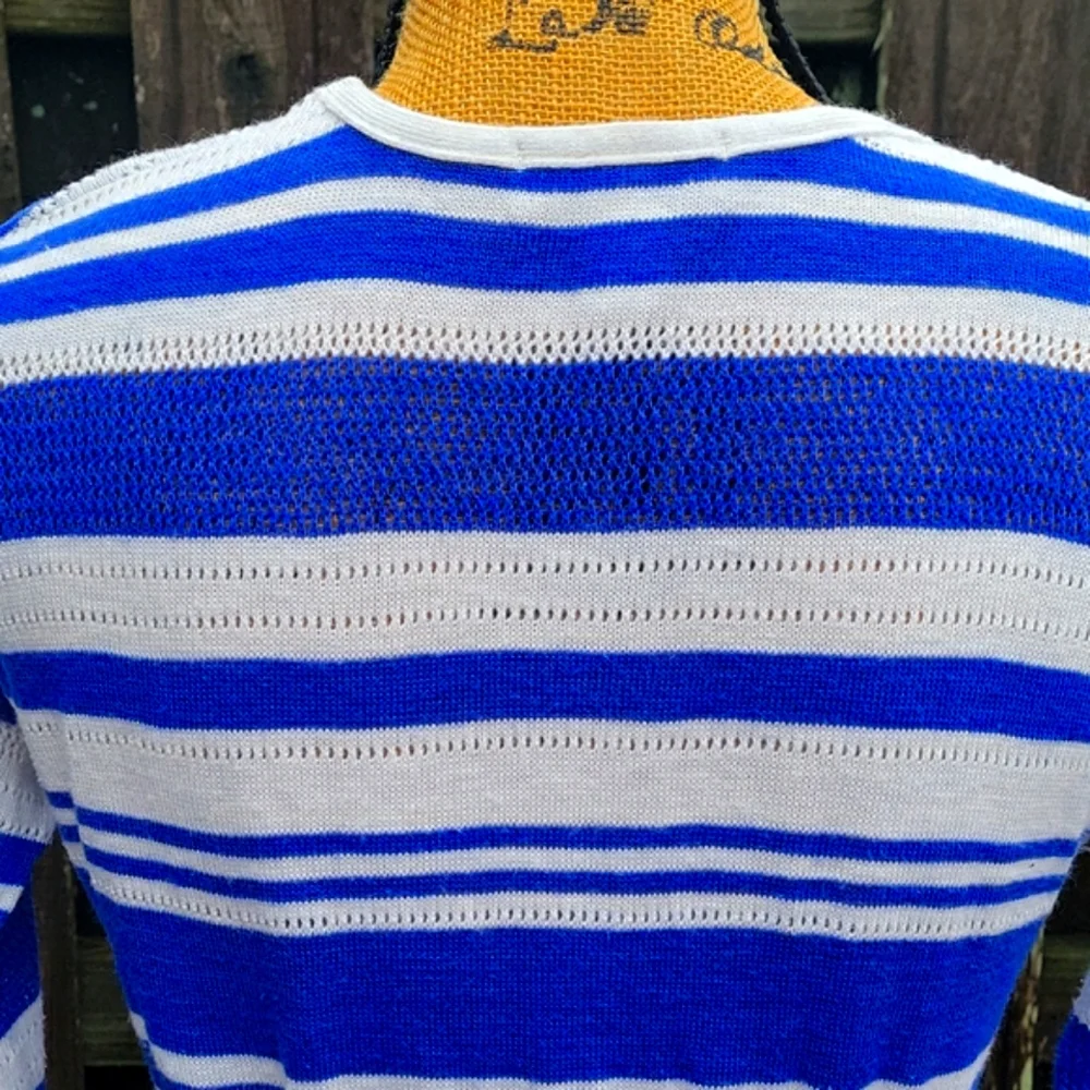 Motherhood Maternity Striped Babydoll Pointelle Sweater with Drawstring Tie